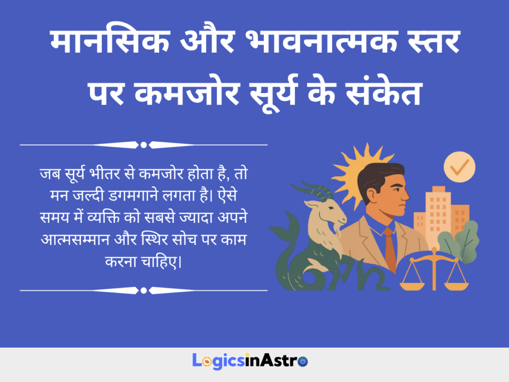 मानसिक और भावनात्मक स्तर पर कमजोर सूर्य के संकेत