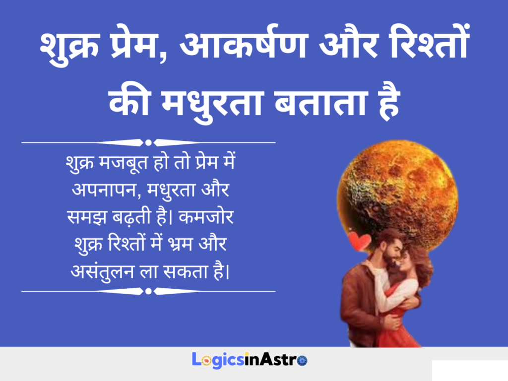 शुक्र प्रेम, आकर्षण और रिश्तों की मधुरता बताता है